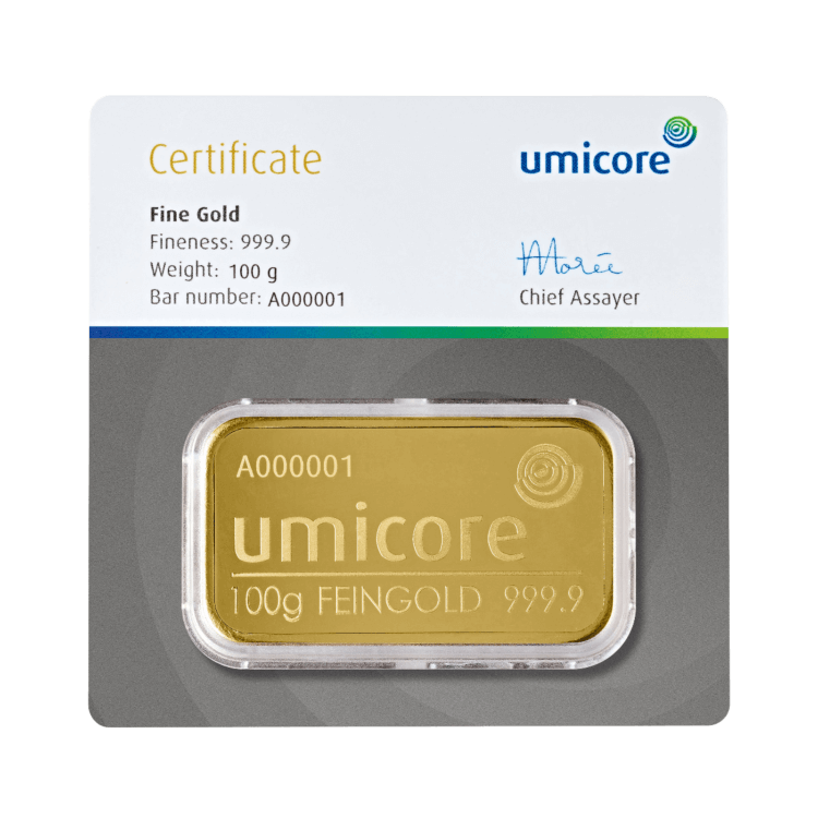 100 gram goudbaar Umicore