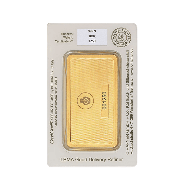 100 gram goudbaar C. Hafner