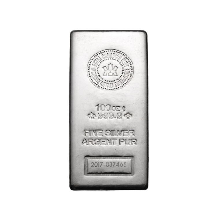 100 troy ounce zilverbaar Royal Canadian Mint btw-vrij