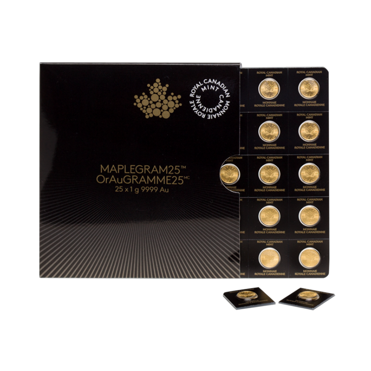25x 1 gram gouden Maple Leaf munt